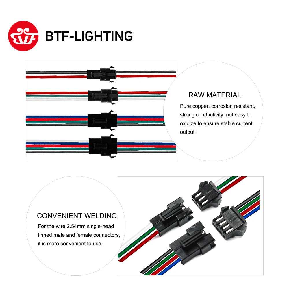 5 Pair 10 Pair 2pin 3pin 4pin 5pin JST Connector SM Male and Female for WS2812B SK6812 WS2815 2835 5050 RGB RGBW LED Light Strip