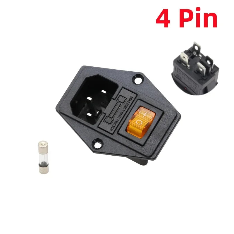 1Pcs AC-01A power Rocker Switch w Fuse IEC 3 Pin 320 C14 Inlet Power Sockets Switchs Connector Plug 10A 250V
