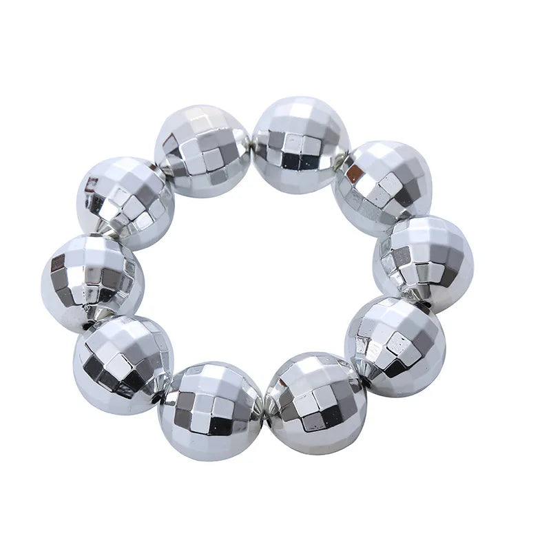 Disco Ball Costume Jewelry Decorations 1970s Silver Mirror Balls Bracelet Earrings 80s Necklace Rave Accessories for Women