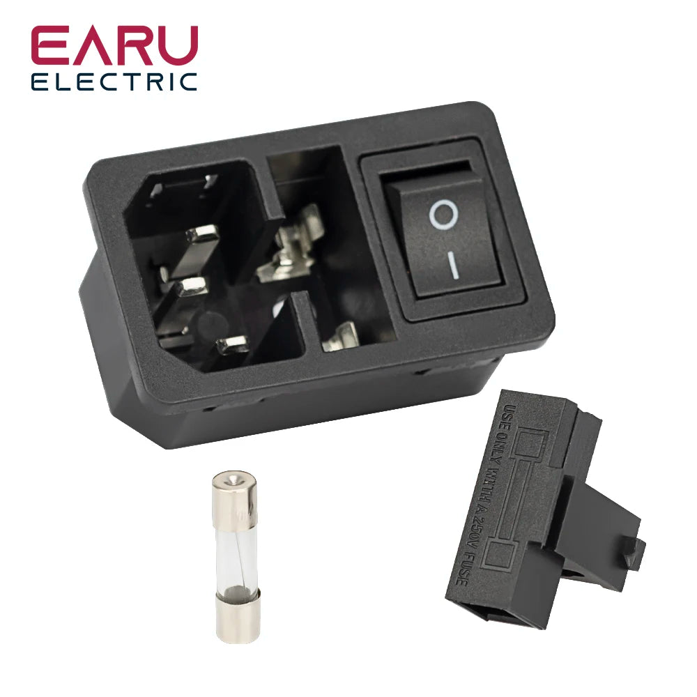 With 10A Fuse! Red Rocker Switch Fused IEC320 C14 Inlet Power Socket Fuse Switch Connector Plug Connector Red Green Blue Black