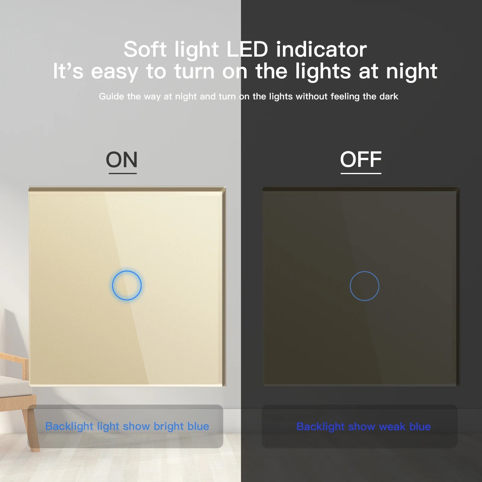 Bseed Touch Light Switch 1/2/3 Gang 1/2 Way Intermediate Stair Switch EU Power Sensor Switches Black White With Glass Panel