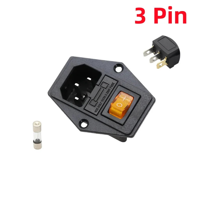 1Pcs AC-01A power Rocker Switch w Fuse IEC 3 Pin 320 C14 Inlet Power Sockets Switchs Connector Plug 10A 250V