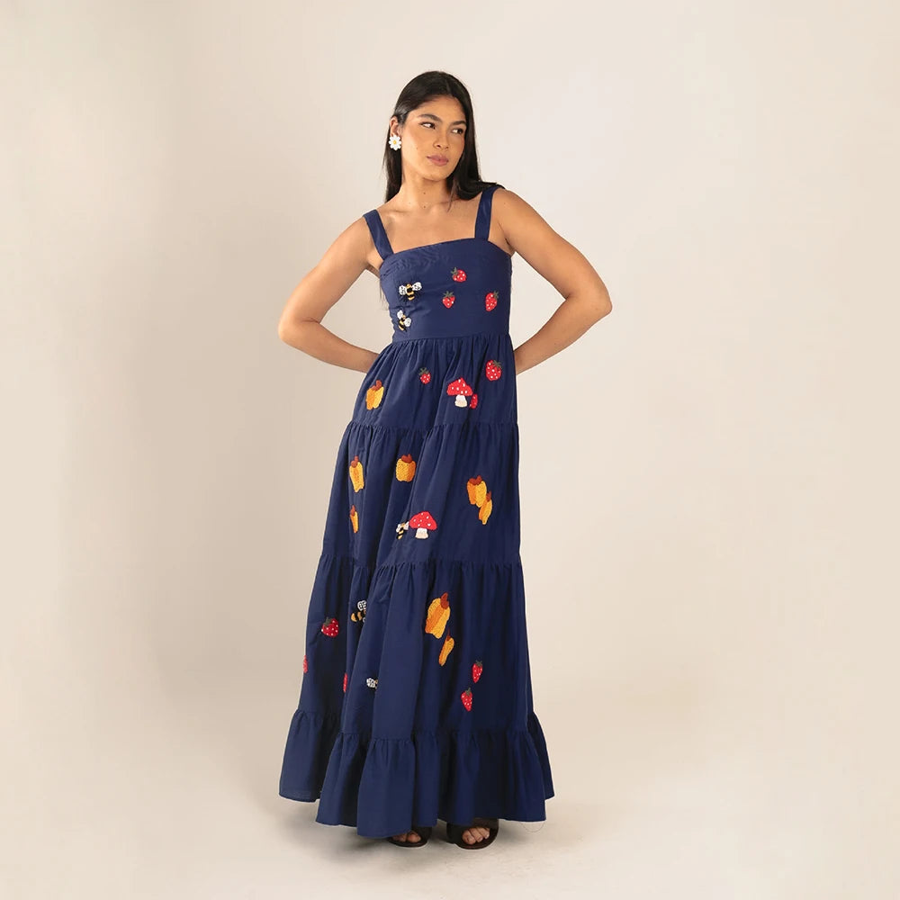 Beach Sundress Vintage Embroidery Square Neck Tiered Dress Fashion Trend Print Square Collar Sleeveless Pleated Slim Fit Dresses