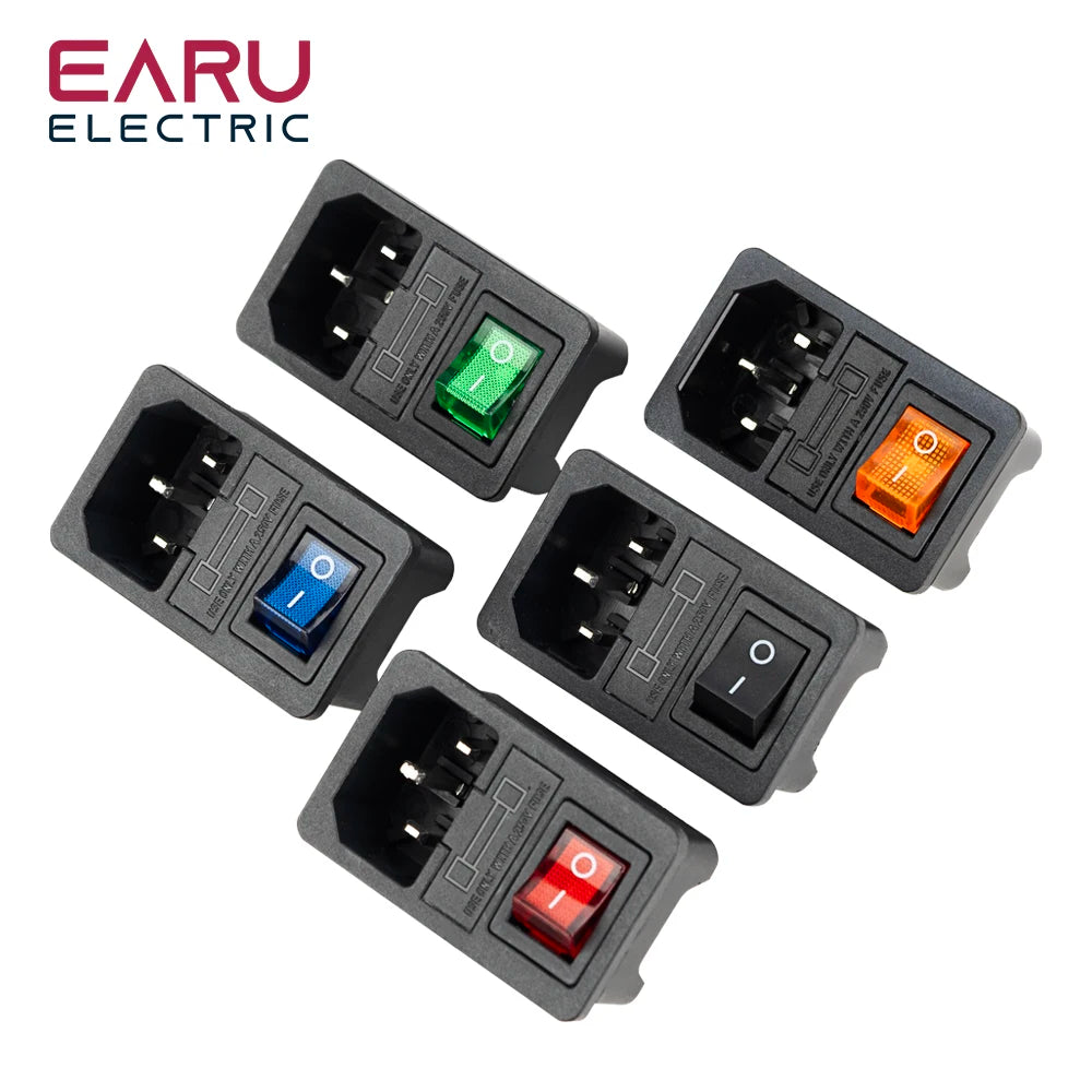 With 10A Fuse! Red Rocker Switch Fused IEC320 C14 Inlet Power Socket Fuse Switch Connector Plug Connector Red Green Blue Black