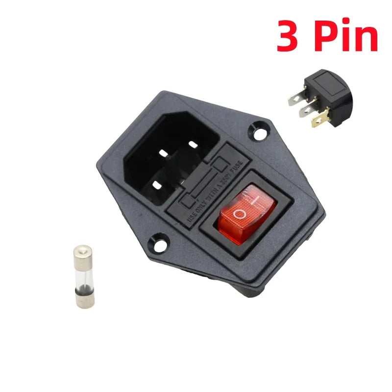1Pcs AC-01A power Rocker Switch w Fuse IEC 3 Pin 320 C14 Inlet Power Sockets Switchs Connector Plug 10A 250V