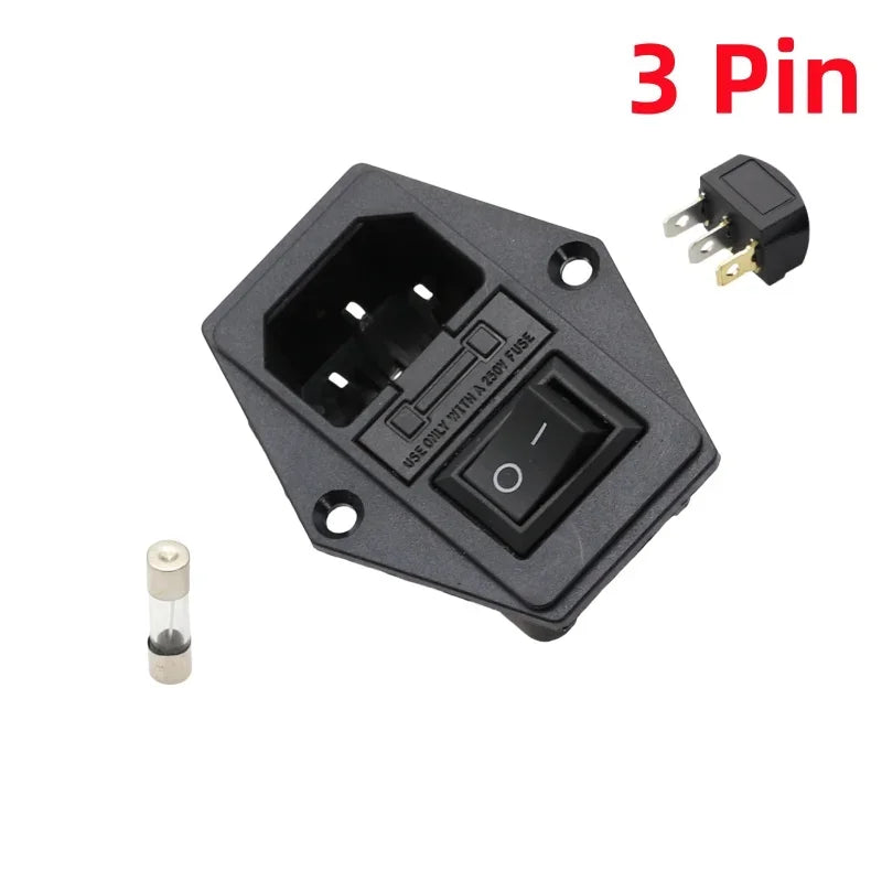 1Pcs AC-01A power Rocker Switch w Fuse IEC 3 Pin 320 C14 Inlet Power Sockets Switchs Connector Plug 10A 250V