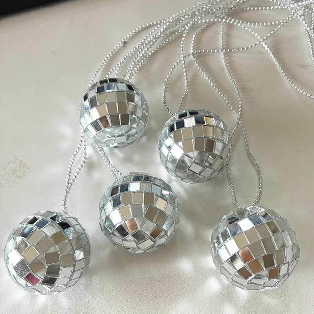 Disco Ball Costume Jewelry Decorations 1970s Silver Mirror Balls Bracelet Earrings 80s Necklace Rave Accessories for Women