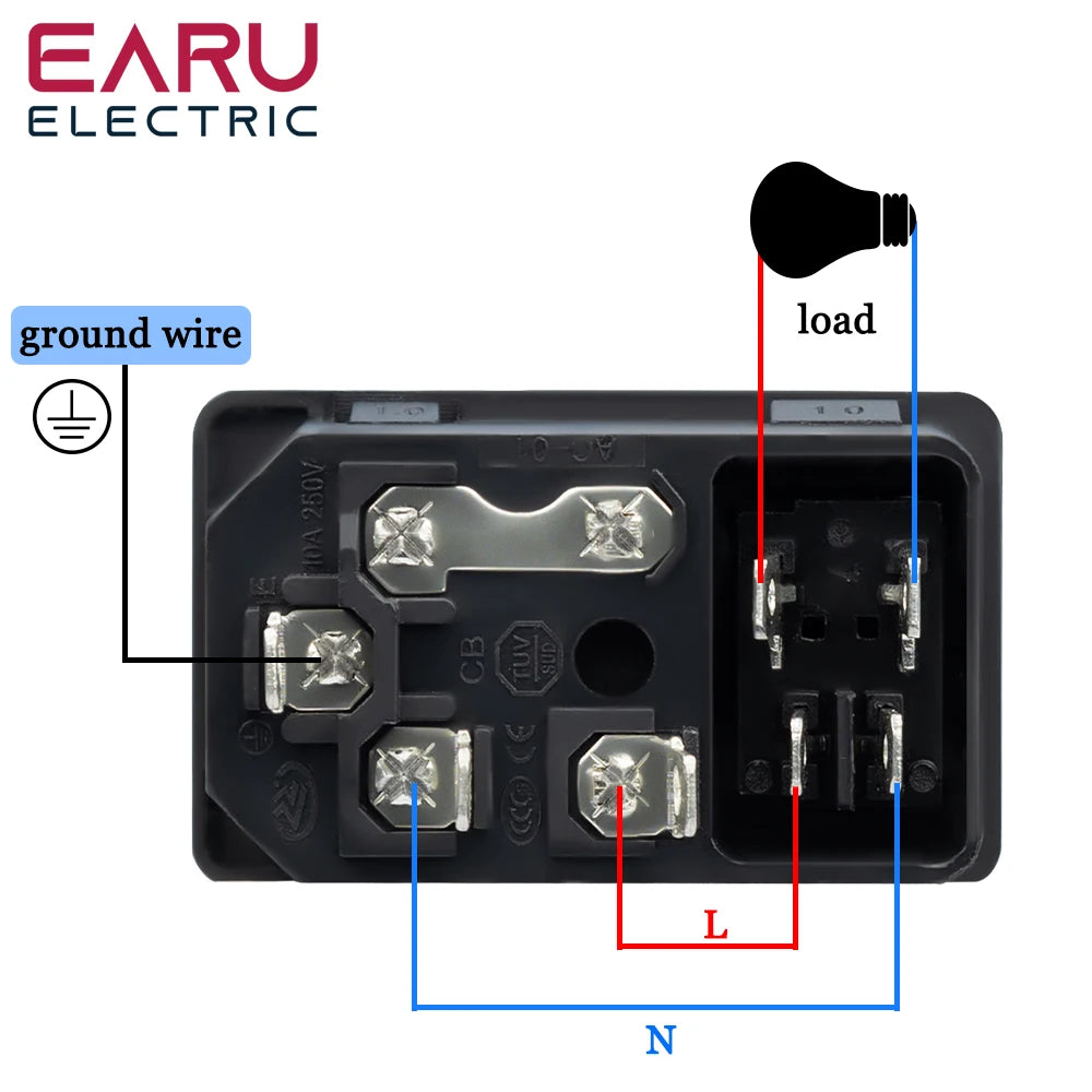 With 10A Fuse! Red Rocker Switch Fused IEC320 C14 Inlet Power Socket Fuse Switch Connector Plug Connector Red Green Blue Black