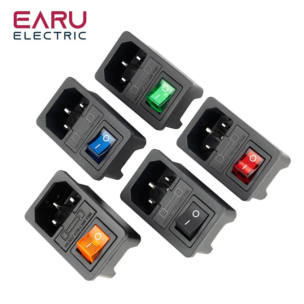 With 10A Fuse! Red Rocker Switch Fused IEC320 C14 Inlet Power Socket Fuse Switch Connector Plug Connector Red Green Blue Black