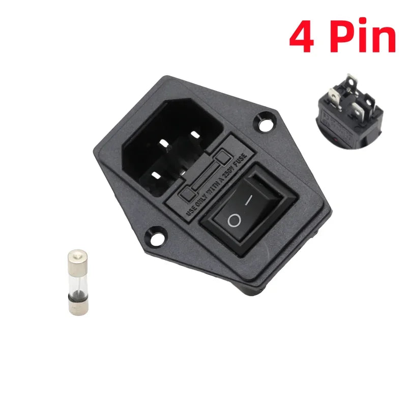 1Pcs AC-01A power Rocker Switch w Fuse IEC 3 Pin 320 C14 Inlet Power Sockets Switchs Connector Plug 10A 250V